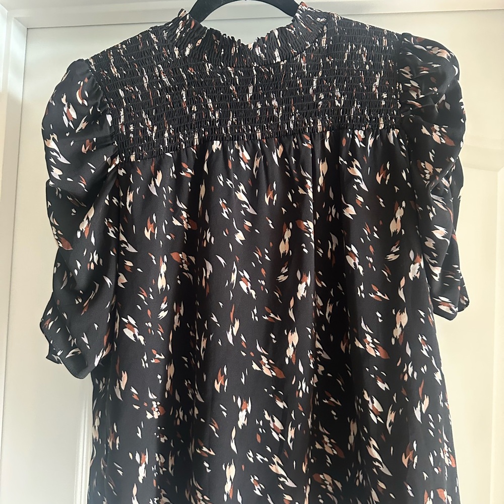 Black Smocked Relaxed Blouse